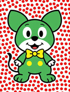 Green Mouse Yellow Bow Red Dots Rug