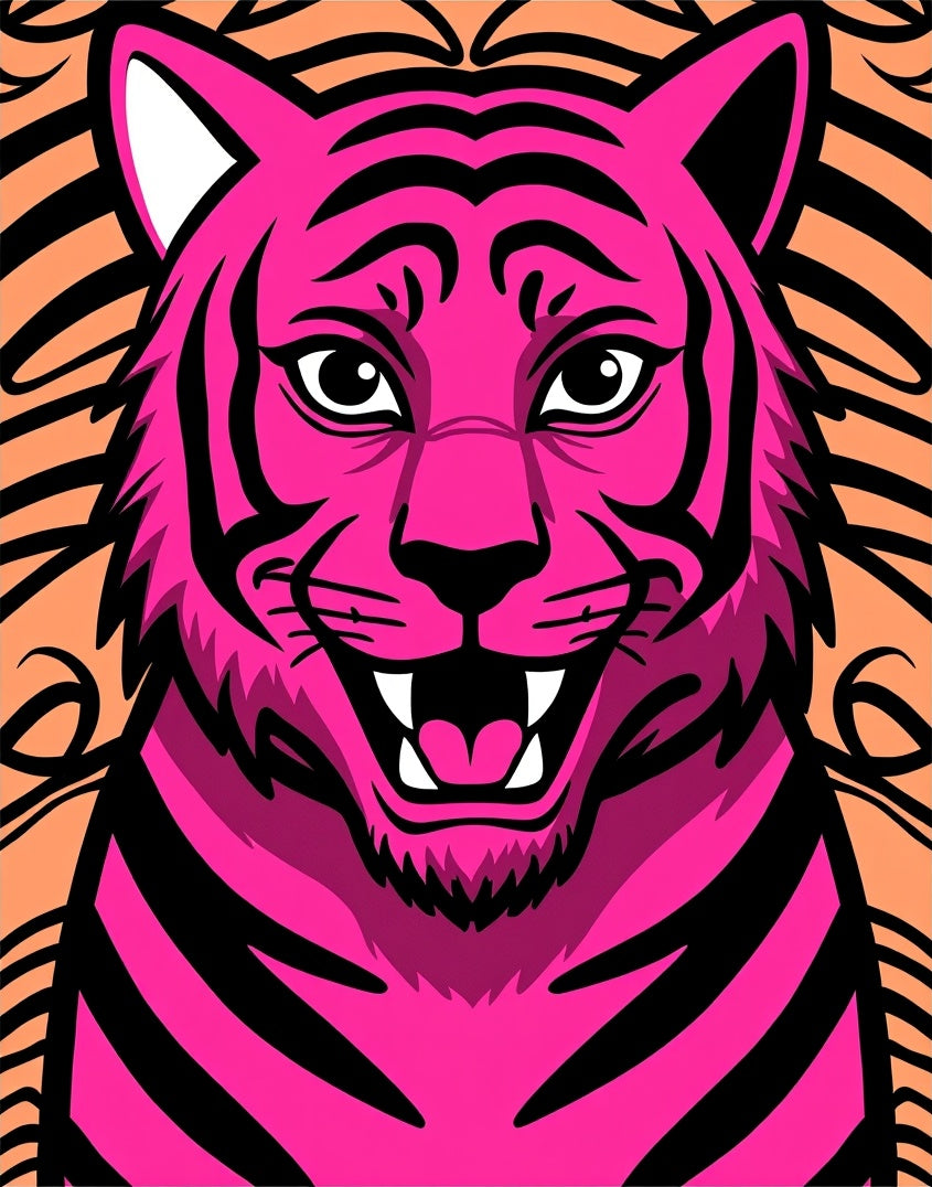 Vibrant Pink Tiger Stripped Face Rug