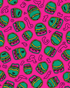 Vibrant Pink Green Retro Stacks Rug