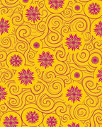 Golden Pink Floral Swirls Rug