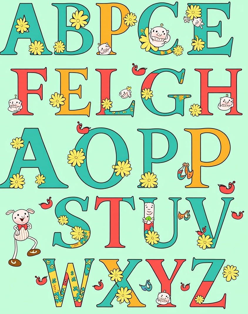 Whimsical Flower Alphabet Collection Rug
