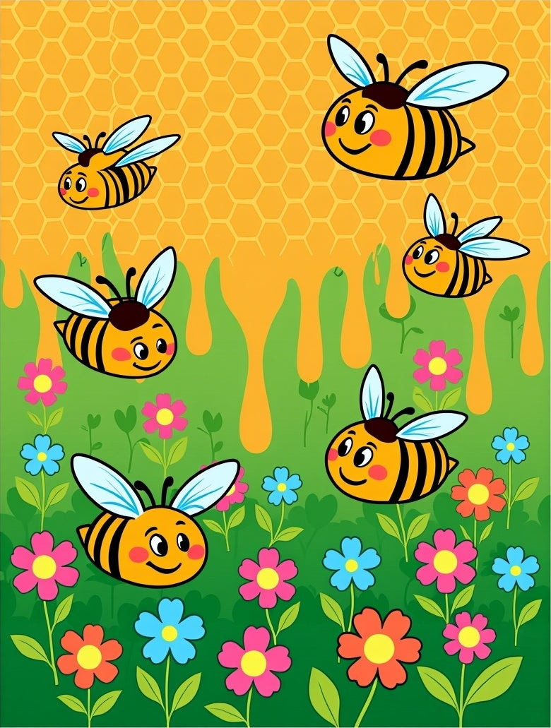 Whimsical Yellow Bees Floral Meadow Rug