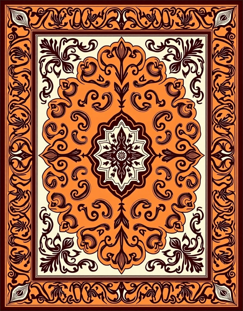 Vibrant Orange and Burgundy Floral Rug