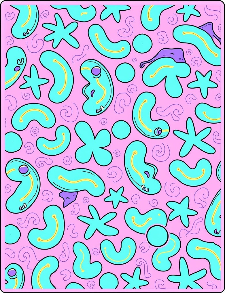 Whimsical Pink Blob Star Swirl Rug
