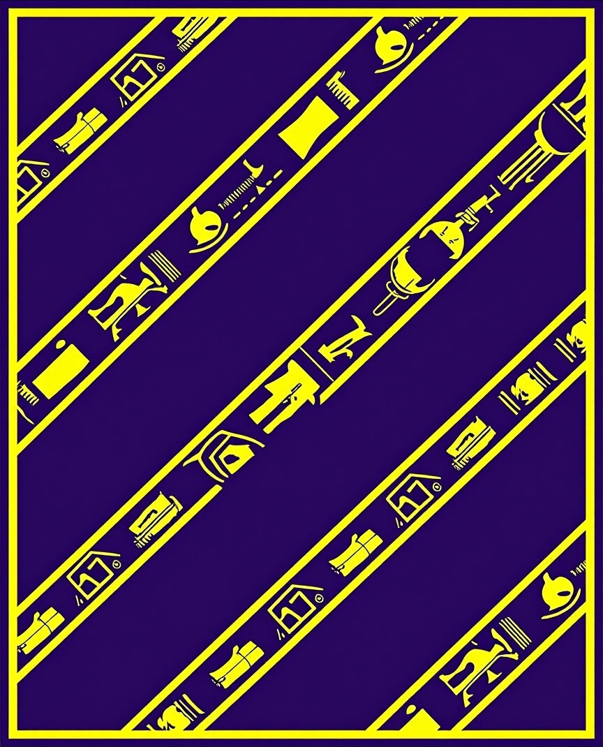 Golden Hieroglyph Stripes on Purple Rug