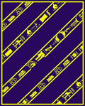 Golden Hieroglyph Stripes on Purple Rug