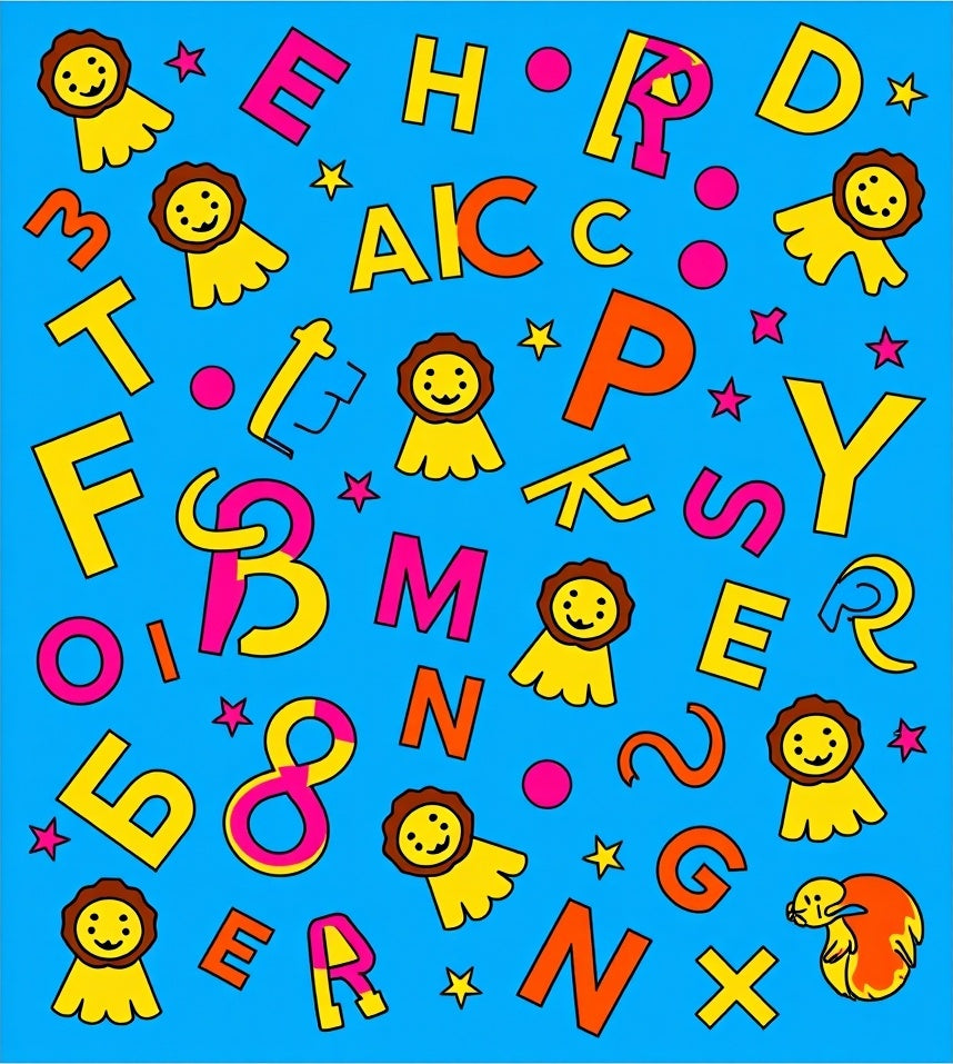 Alphabet Animals Orange Yellow Blue Rug
