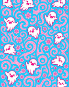Cute White Ghost Pink Floral Swirl Rug