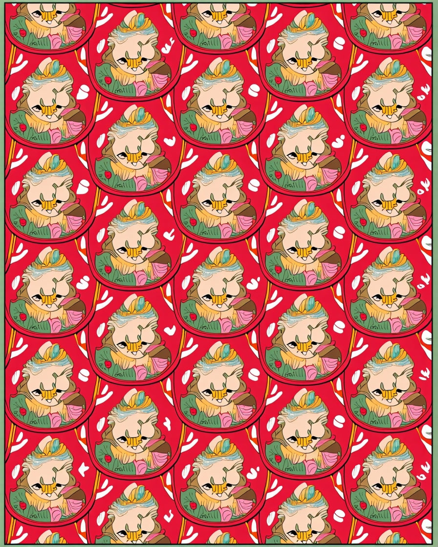 Whimsical Red Cupcake Cat Portrait Rug