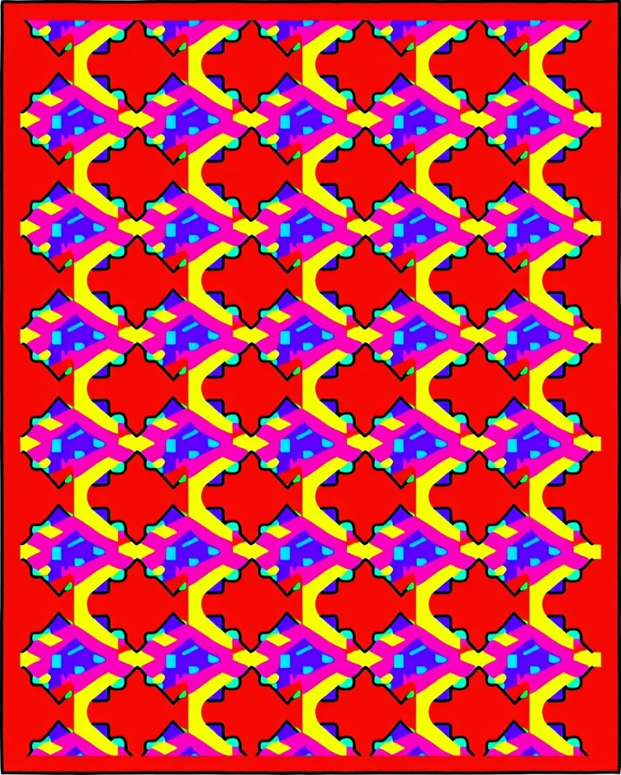 Vibrant Geometric Diamond Red Yellow Rug