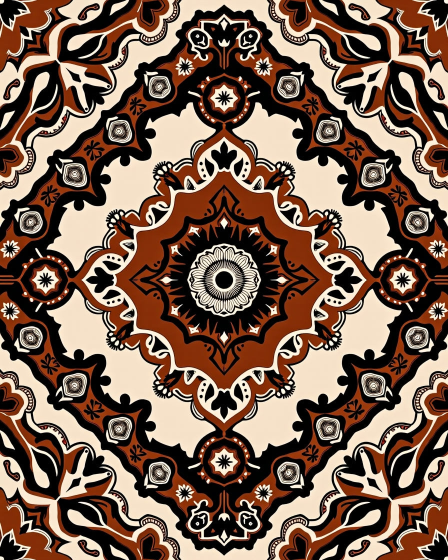 Rich Brown Medallion Symmetry Rug