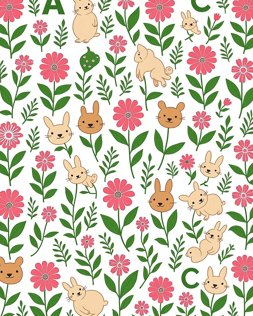 Cheerful Pink Floral Bunny Meadow Rug
