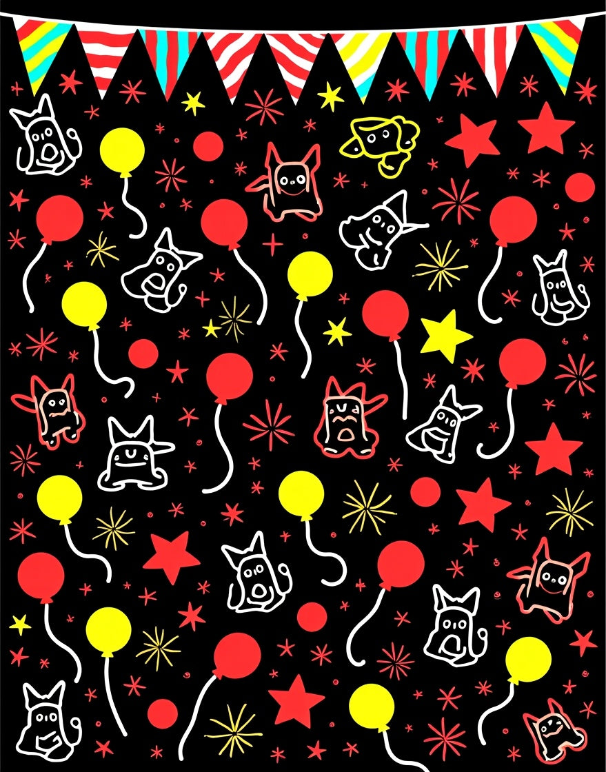 Whimsical Black Creature Balloon Party Rug