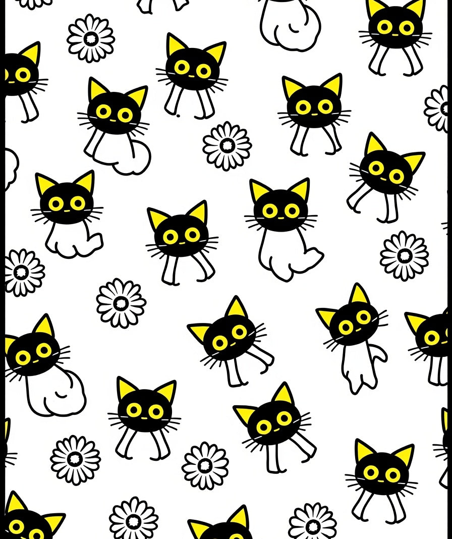 Black Cat Yellow Flower Fun Repeating Rug