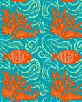 Ocean Coral Fish Swirls Teal Rug