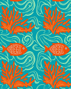Ocean Coral Fish Swirls Teal Rug