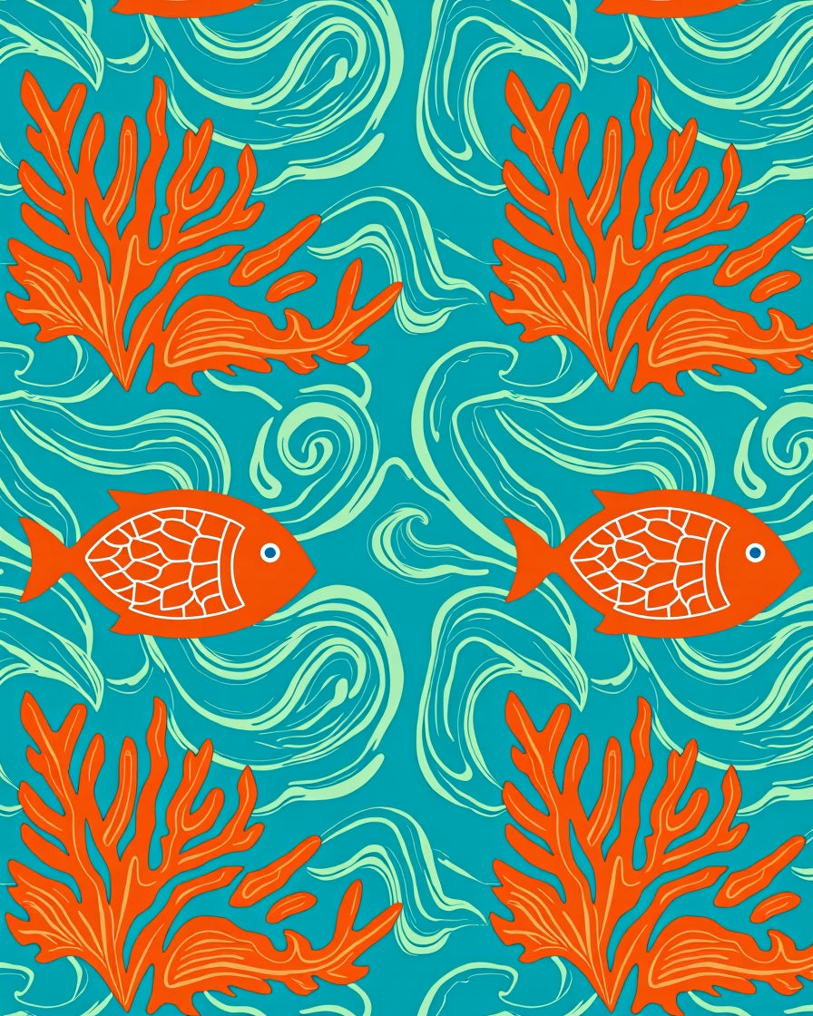 Ocean Coral Fish Swirls Teal Rug