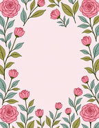Pink Garden Rose Floral Frame Rug