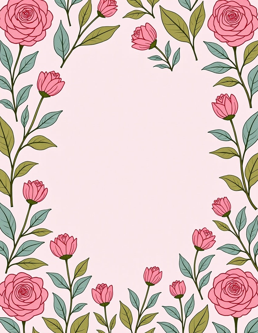 Pink Garden Rose Floral Frame Rug