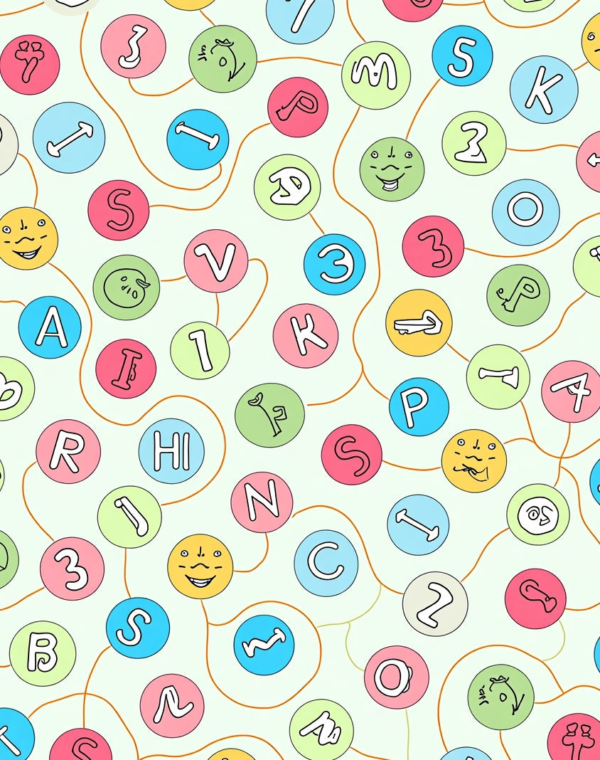 Playful Alphabet And Numbers Circles Rug