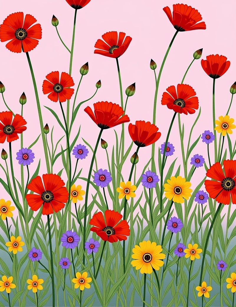 Vibrant Red Poppy Garden Grass Rug