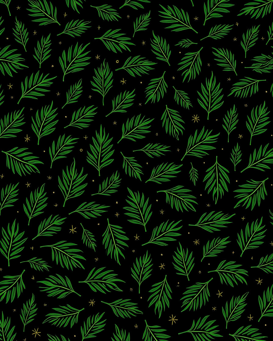Emerald Palm Fronds Black Gold Accents Rug