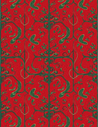 Red green ornate botanical vine Rug