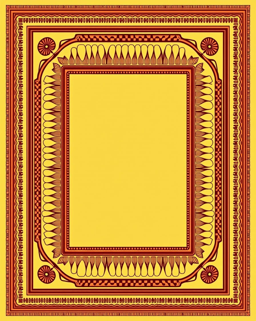 Golden Yellow Red Border Frame Rug