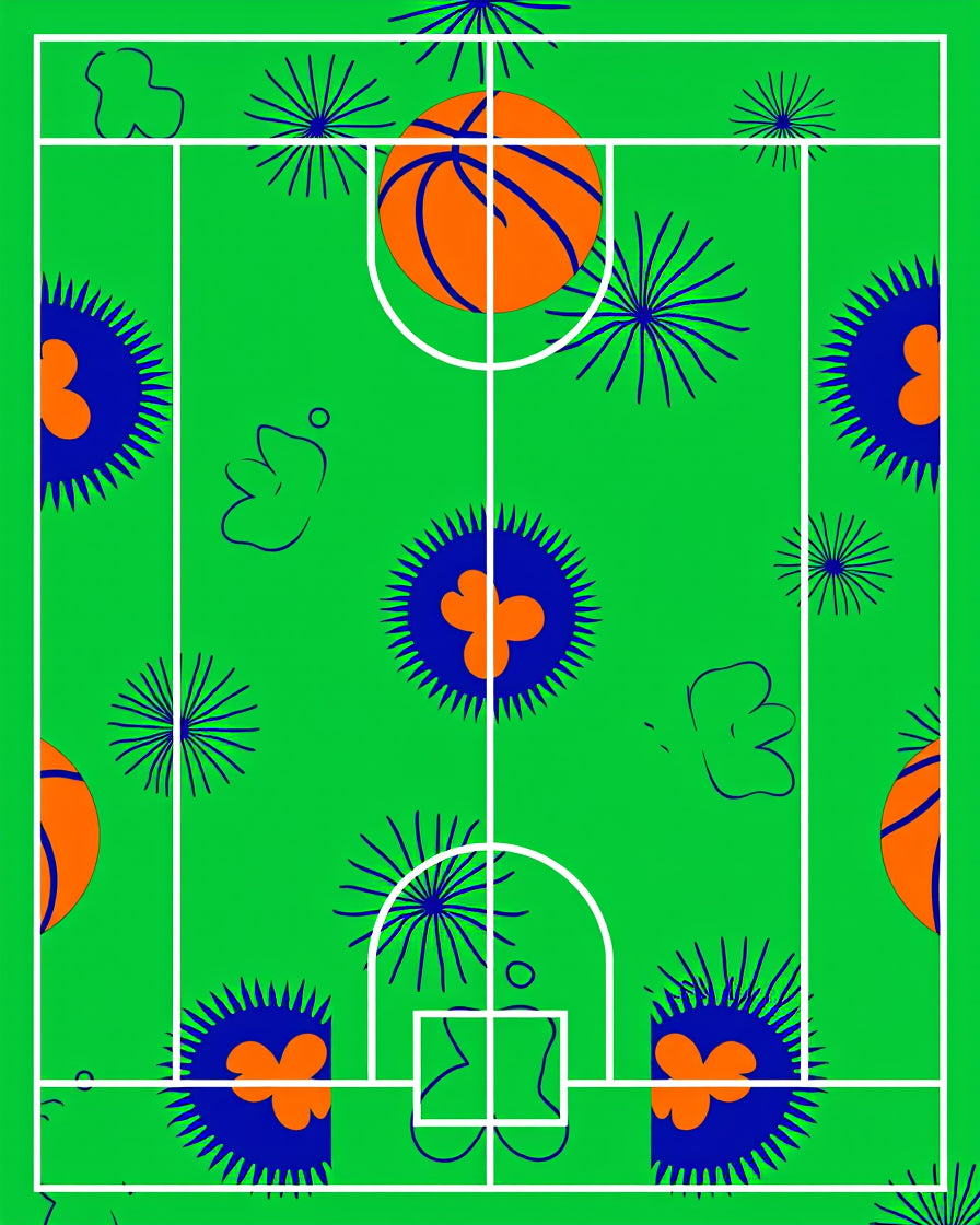 Green Court Orange Basketball Burst Rug