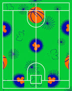 Green Court Orange Basketball Burst Rug