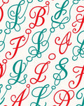 Red Teal Script Alphabet Arrangement Rug
