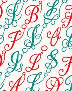 Red Teal Script Alphabet Arrangement Rug