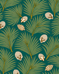 Green Palm Frond Shell Medallion Rug