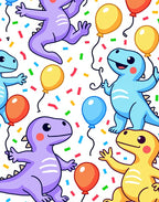 Playful Dinosaur Balloon Confetti Celebration Rug