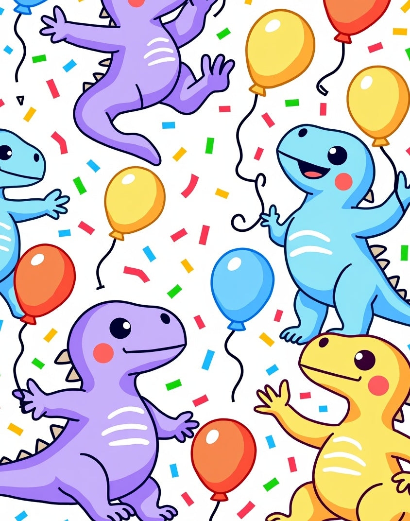 Playful Dinosaur Balloon Confetti Celebration Rug