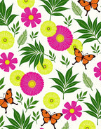 Vibrant Pink Flowers Orange Butterflies Foliage Rug