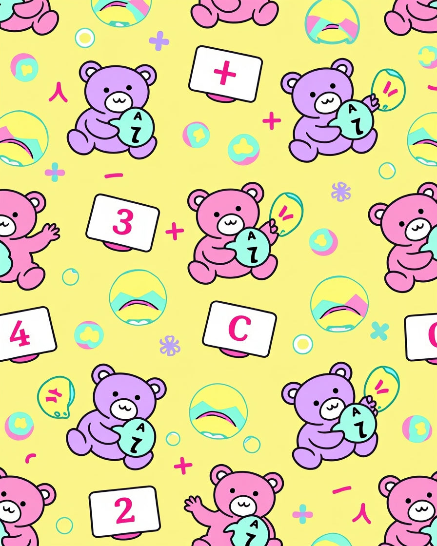 Playful Purple Pink Bears Numbers Circles Rug