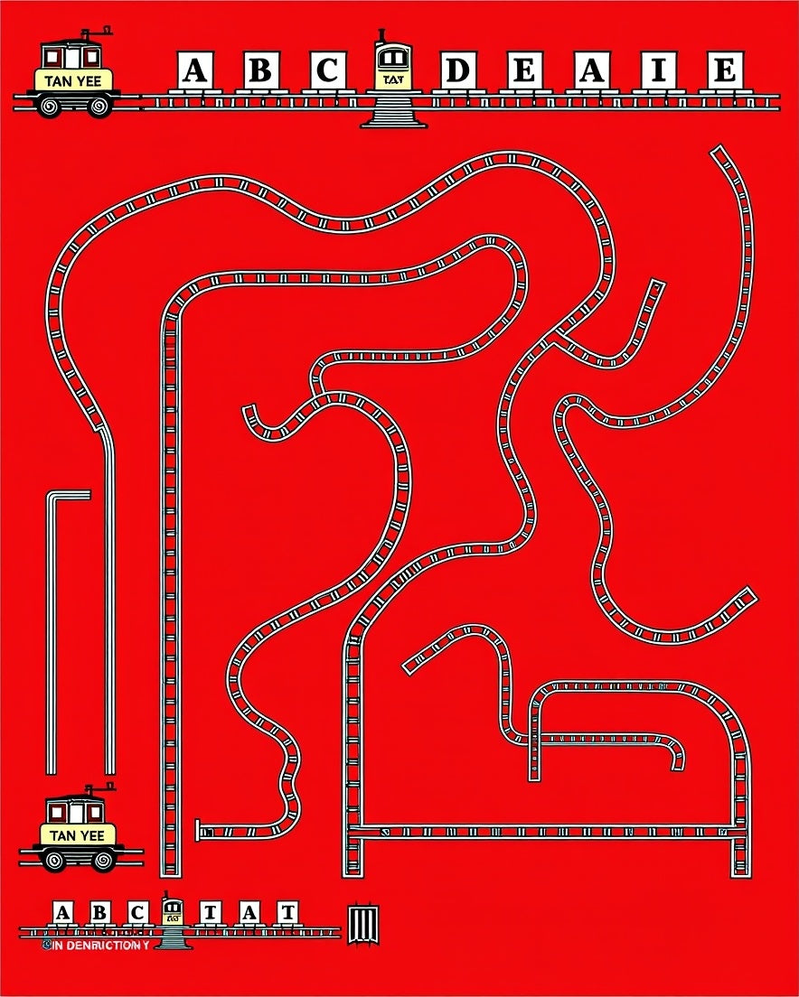 Red Train Track Maze Whimsical Rug