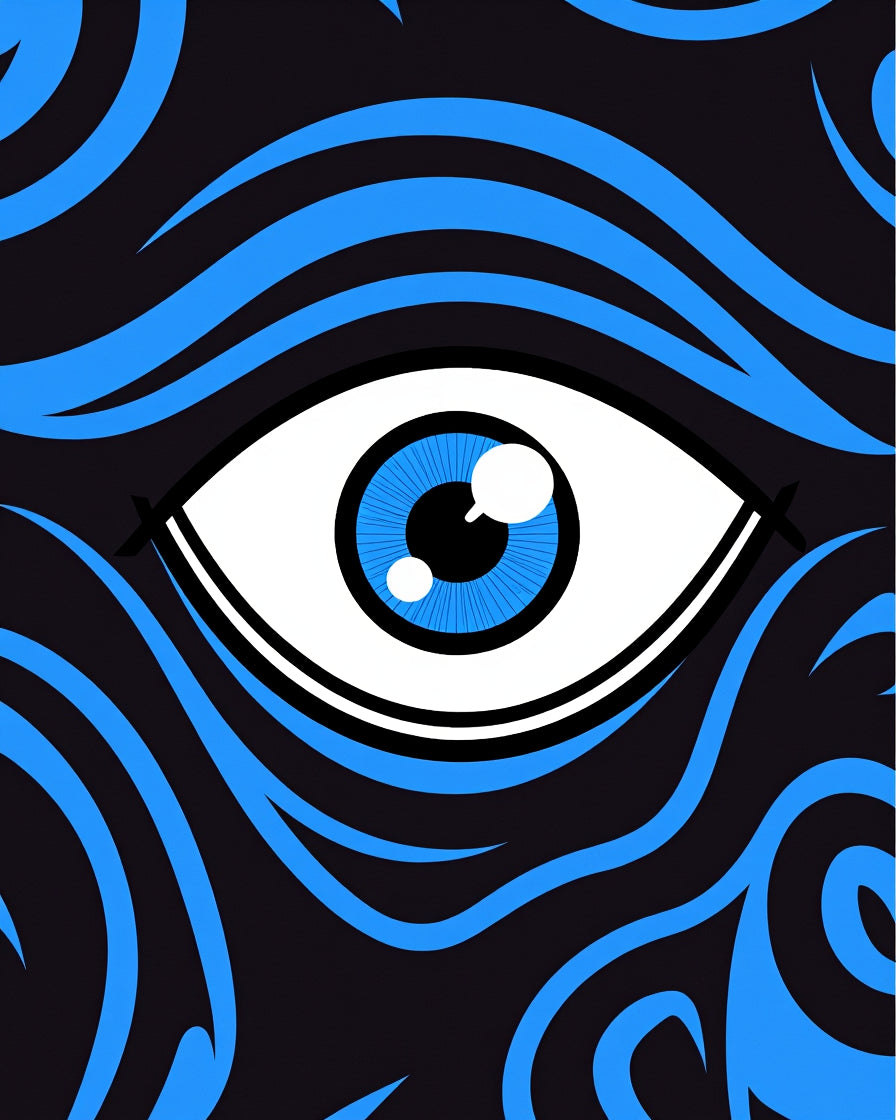 Bold Blue Eyelash Eye Swirl Rug