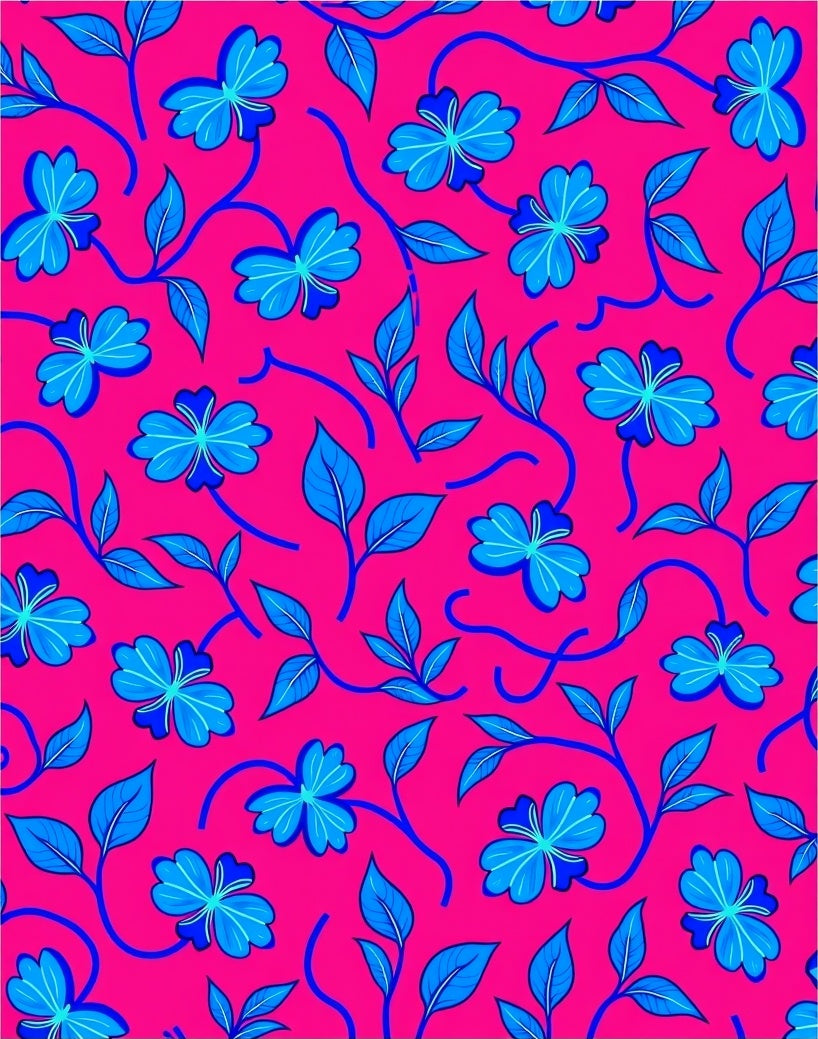 Vibrant Fuchsia Blue Floral Vines Rug