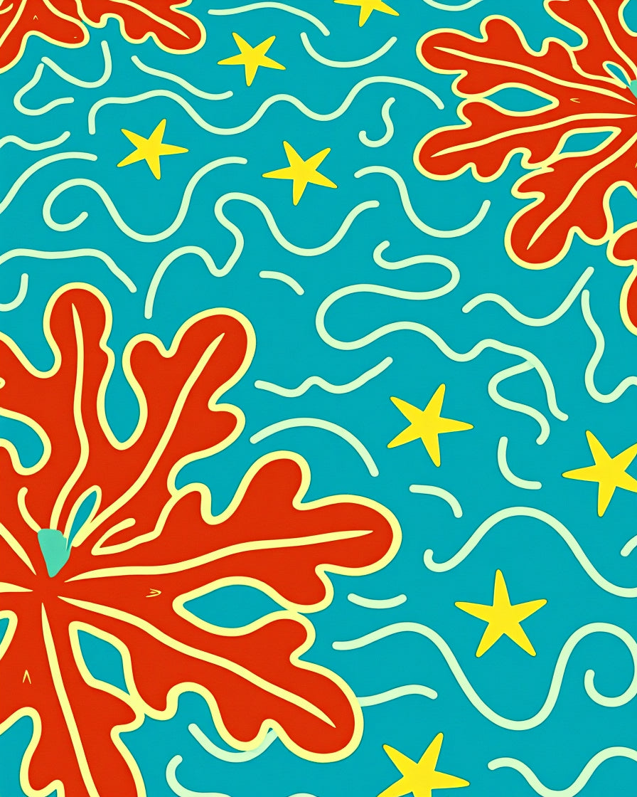 Vibrant Red Coral Yellow Star Rug