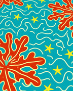 Vibrant Red Coral Yellow Star Rug