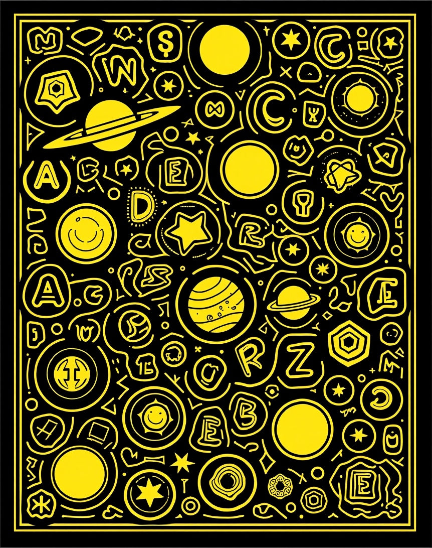 Cosmic Yellow Alphabet Planet Collection Rug