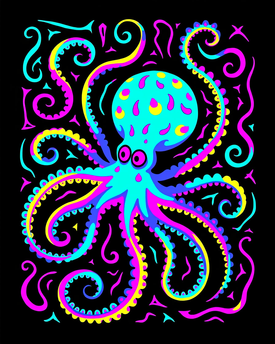 Vivid Neon Octopus Swirls Rug