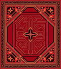 Red Orange Geometric Circuit Line Medallion Rug