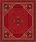Red Orange Geometric Circuit Line Medallion Rug