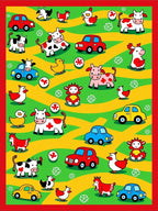 Cartoon Farm Animals Cars Yellow Green Red Rug
