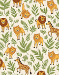 Playful Lions Giraffes Green Foliage Rug