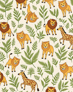 Playful Lions Giraffes Green Foliage Rug