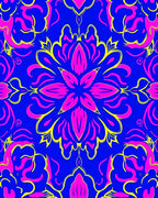 Bright Blue Pink Yellow Floral Medallion Rug